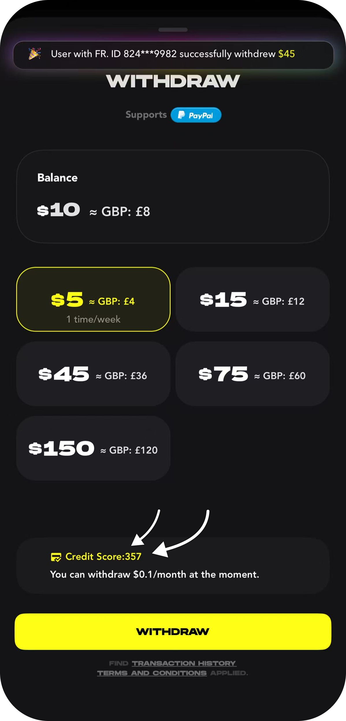 Credit Score screen in Fr. App